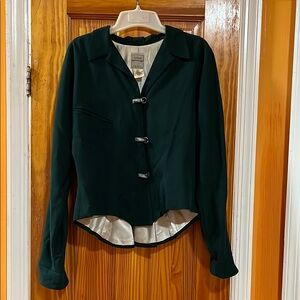 Vintage Claude Barthelemy Paris Green Long Sleeve Pleated Pure Wool Jacket Sz 42